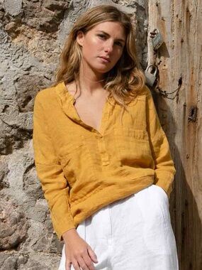 Sauths Sz XS April Yellow Mustard Linen Blouse